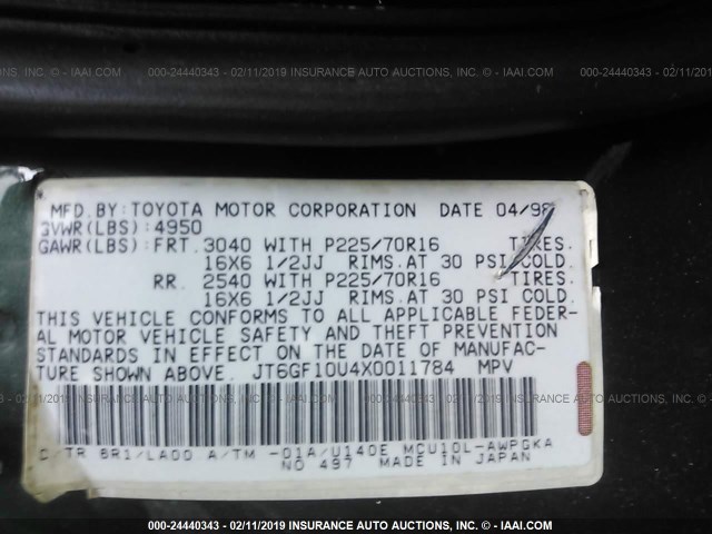 JT6GF10U4X0011784 - 1999 LEXUS RX 300 GREEN photo 9