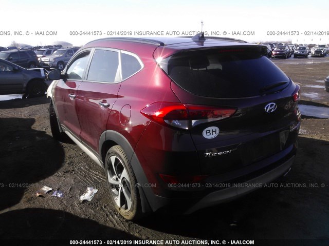 KM8J3CA25HU308004 - 2017 HYUNDAI TUCSON LIMITED/SPORT AND ECO/SE MAROON photo 3