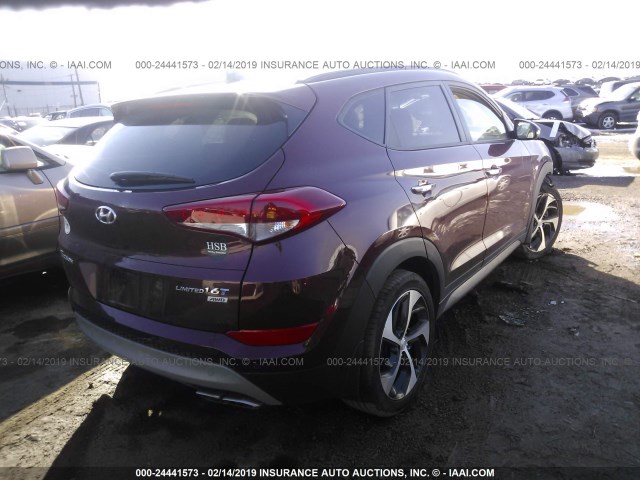 KM8J3CA25HU308004 - 2017 HYUNDAI TUCSON LIMITED/SPORT AND ECO/SE MAROON photo 4