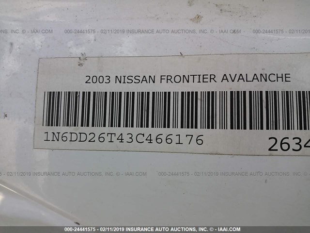 1N6DD26T43C466176 - 2003 NISSAN FRONTIER KING CAB XE WHITE photo 9