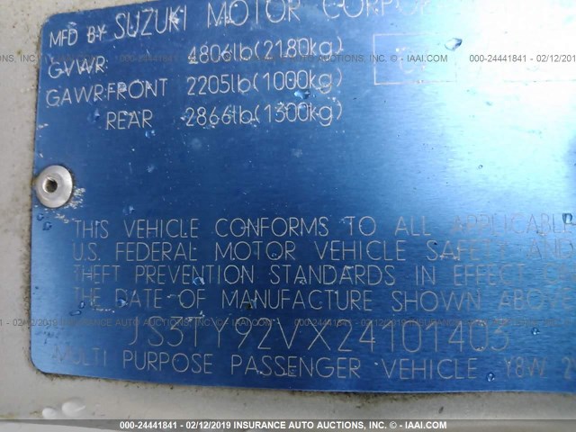 JS3TY92VX24101403 - 2002 SUZUKI XL7 PLUS/TOURING/LIMITED/STD SILVER photo 9