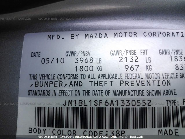 JM1BL1SF6A1330552 - 2010 MAZDA 3 I GRAY photo 9