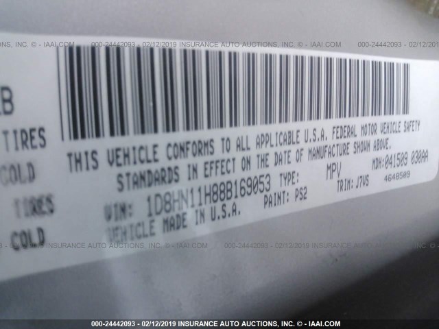 1D8HN11H88B169053 - 2008 DODGE GRAND CARAVAN C/V SILVER photo 9