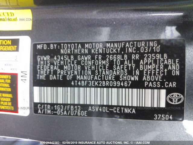 4T4BF3EK2BR099467 - 2011 TOYOTA CAMRY SE/LE/XLE 灰色 照片 9