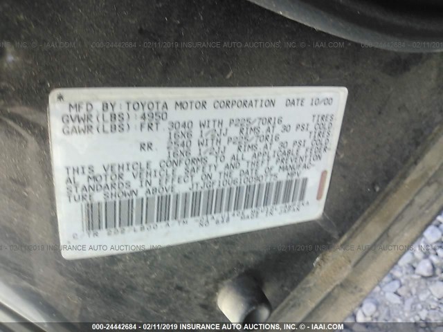 JTJGF10U610090775 - 2001 LEXUS RX 300 BLACK photo 9