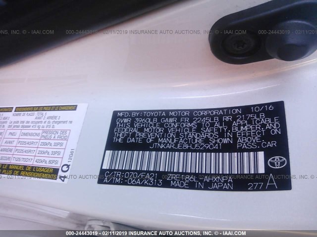 JTNKARJE8HJ529041 - 2017 TOYOTA COROLLA IM თეთრი ფოტო 9