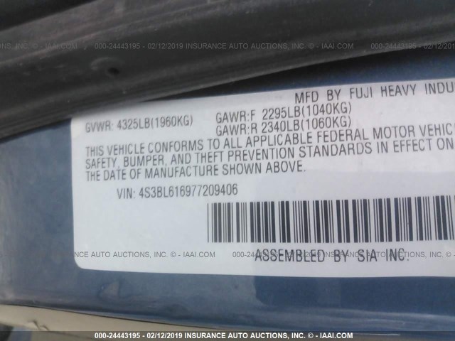 4S3BL616977209406 - 2007 SUBARU LEGACY 2.5I BLUE photo 9