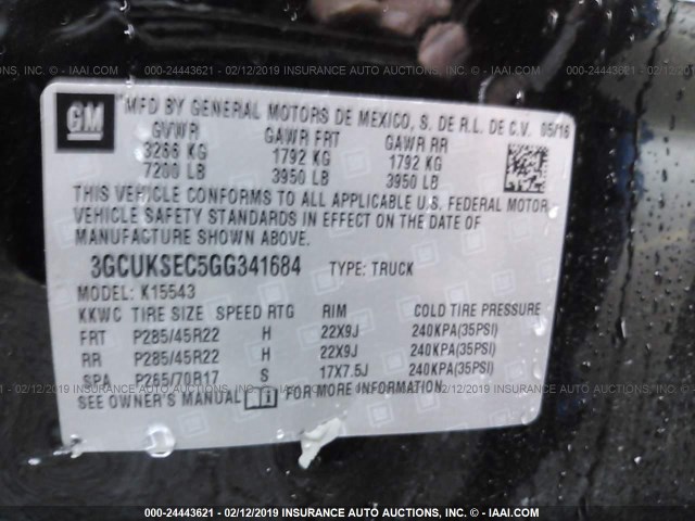 3GCUKSEC5GG341684 - 2016 CHEVROLET SILVERADO K1500 LTZ BLACK photo 9