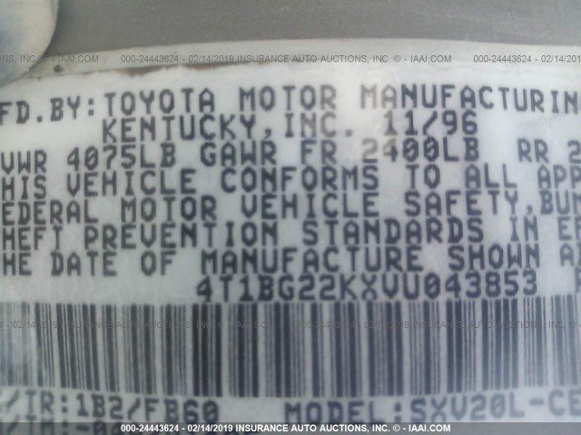 4T1BG22KXVU043853 - 1997 TOYOTA CAMRY CE/LE/XLE BROWN photo 9