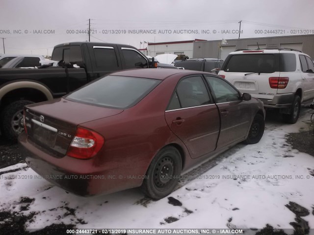 4T1BE32K82U110893 - 2002 TOYOTA CAMRY LE/XLE/SE MAROON photo 4
