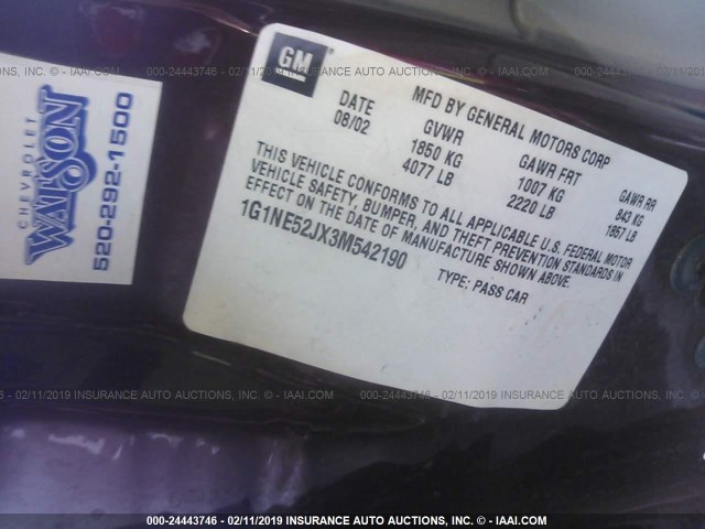 1G1NE52JX3M542190 - 2003 CHEVROLET MALIBU LS MAROON photo 9