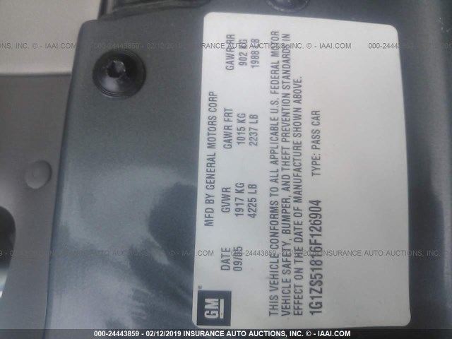 1G1ZS51816F126904 - 2006 CHEVROLET MALIBU LS GRAY photo 9