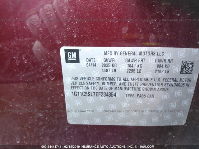 1G11C5SL7EF284854 - 2014 CHEVROLET MALIBU 1LT RED photo 9