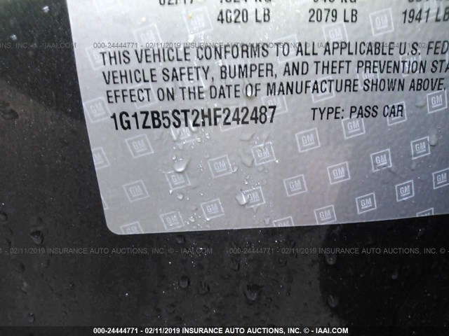 1G1ZB5ST2HF242487 - 2017 CHEVROLET MALIBU LS GRAY photo 9