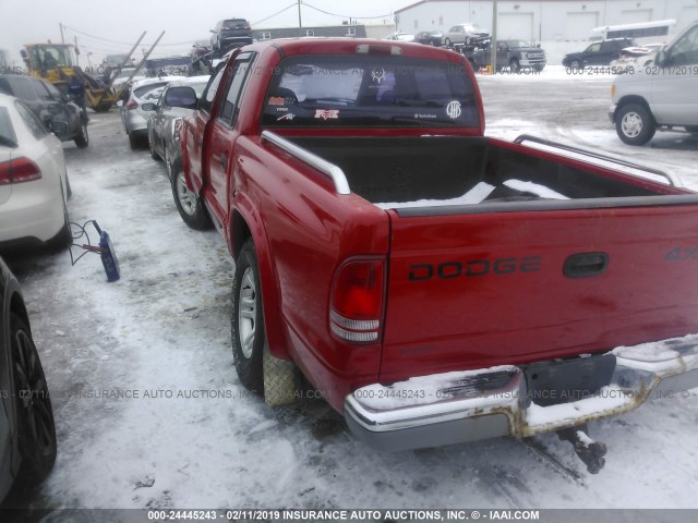 1B7HG48N02S659080 - 2002 DODGE DAKOTA QUAD SLT RED photo 3