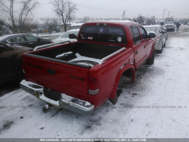 1B7HG48N02S659080 - 2002 DODGE DAKOTA QUAD SLT RED photo 4