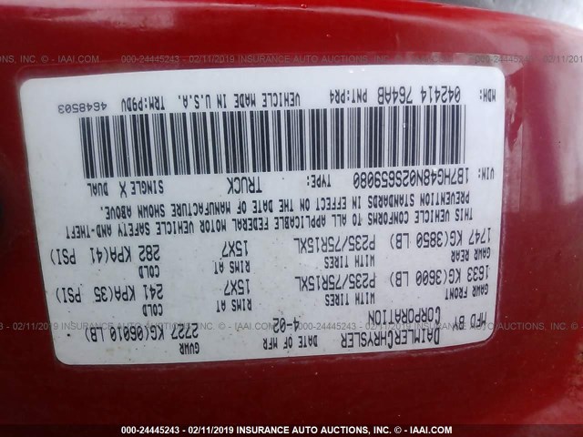 1B7HG48N02S659080 - 2002 DODGE DAKOTA QUAD SLT RED photo 9