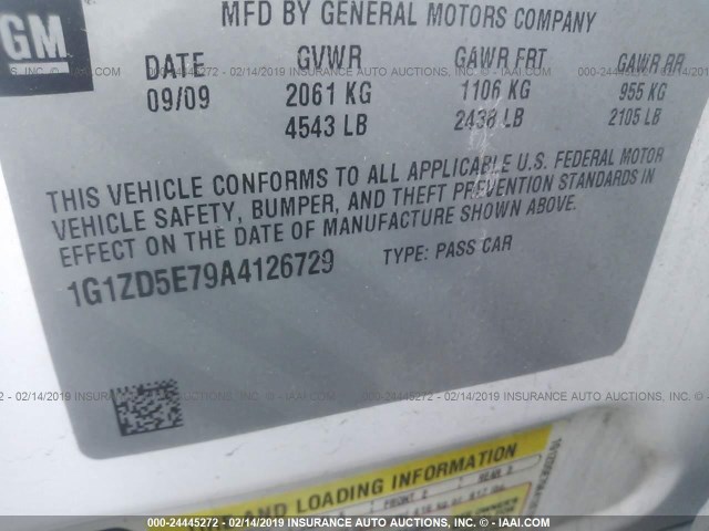 1G1ZD5E79A4126729 - 2010 CHEVROLET MALIBU 2LT WHITE photo 9