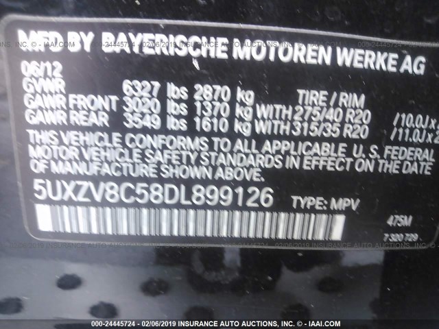 5UXZV8C58DL899126 - 2013 BMW X5 XDRIVE50I BLACK photo 9