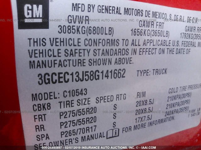 3GCEC13J58G141662 - 2008 CHEVROLET SILVERADO C1500 RED photo 9