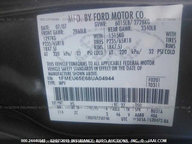 1FMEU65E68UA04944 - 2008 FORD EXPLORER LIMITED BROWN photo 9