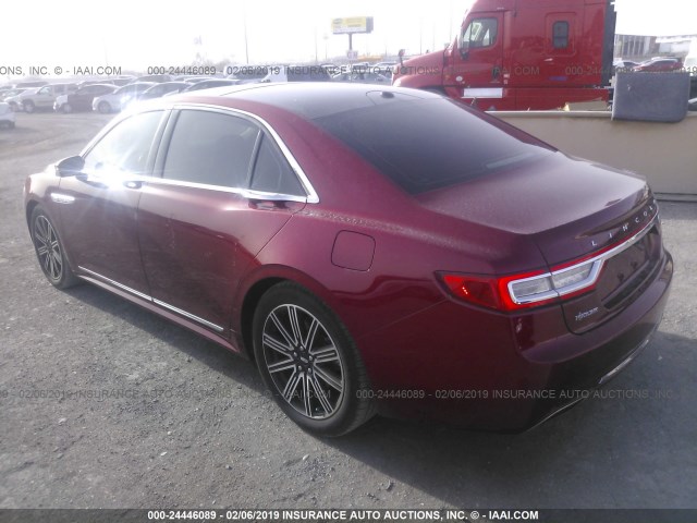 1LN6L9RP8H5608784 - 2017 LINCOLN CONTINENTAL RESERVE RED photo 3