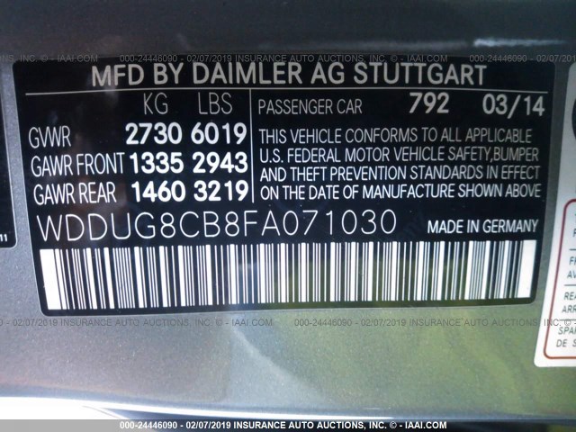 WDDUG8CB8FA071030 - 2015 MERCEDES-BENZ S 550 SILVER photo 9