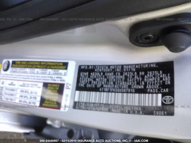 4T1BF1FK5GU567910 - 2016 TOYOTA CAMRY LE/XLE/SE/XSE ვერცხლისფერი ფოტო 9