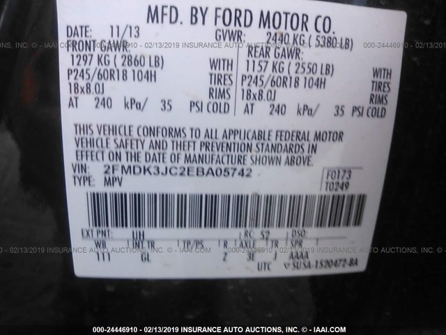 2FMDK3JC2EBA05742 - 2014 FORD EDGE SEL BLUE photo 9