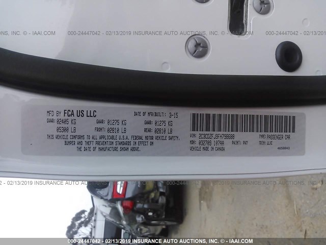 2C3CDZFJ9FH798688 - 2015 DODGE CHALLENGER R/T SCAT PACK WHITE photo 9