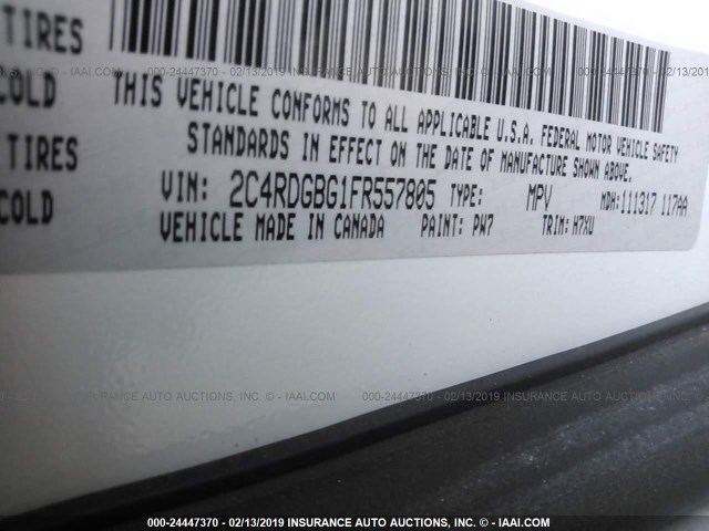 2C4RDGBG1FR557805 - 2015 DODGE GRAND CARAVAN SE WHITE photo 9