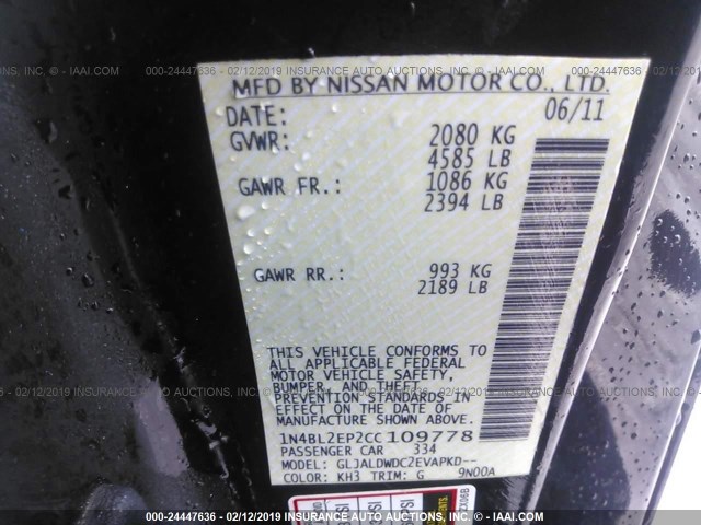 1N4BL2EP2CC109778 - 2012 NISSAN ALTIMA SR BLACK photo 9