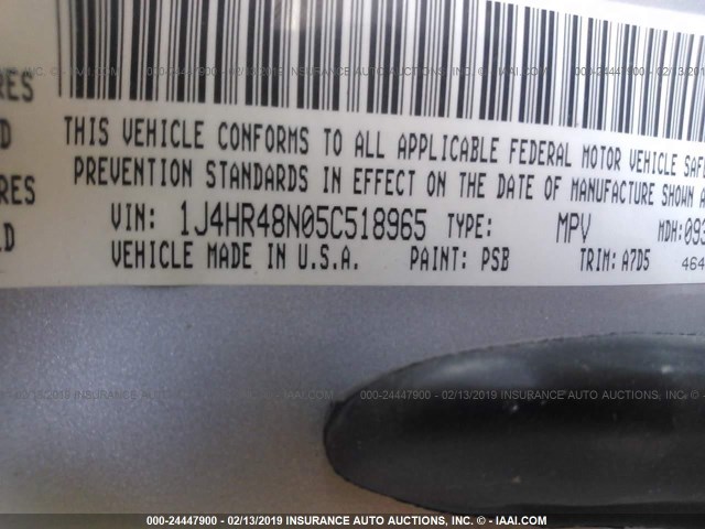 1J4HR48N05C518965 - 2005 JEEP GRAND CHEROKEE LAREDO/COLUMBIA/FREEDOM 银色 照片 9