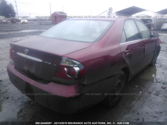 JTDBE32K453014242 - 2005 TOYOTA CAMRY LE/XLE/SE MAROON photo 4