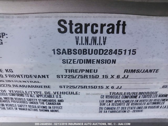 1SABS0BU0D2845115 - 2013 STARCRAFT OTHER  WHITE photo 9