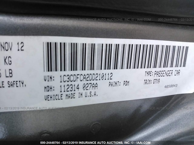 1C3CDFCA2DD210112 - 2013 DODGE DART LIMITED/R/T GRAY photo 9