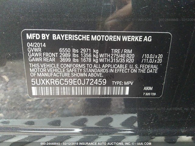 5UXKR6C59E0J72459 - 2014 BMW X5 XDRIVE50I GRAY photo 9