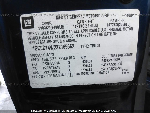 1GCEC14W22Z165662 - 2002 CHEVROLET SILVERADO C1500 BLACK photo 9