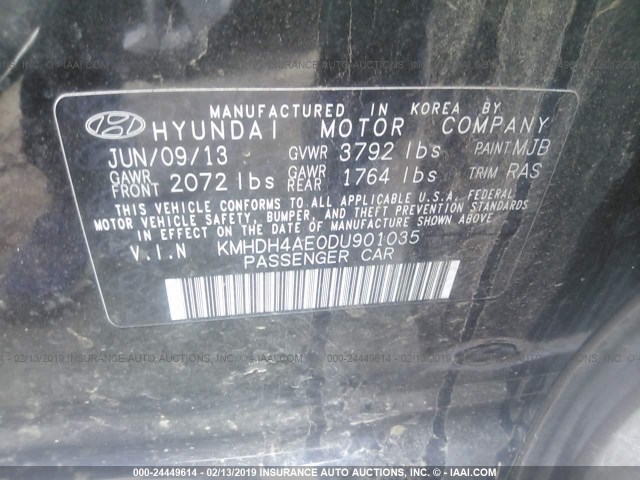 KMHDH4AE0DU901035 - 2013 HYUNDAI ELANTRA GLS/LIMITED BLACK photo 9