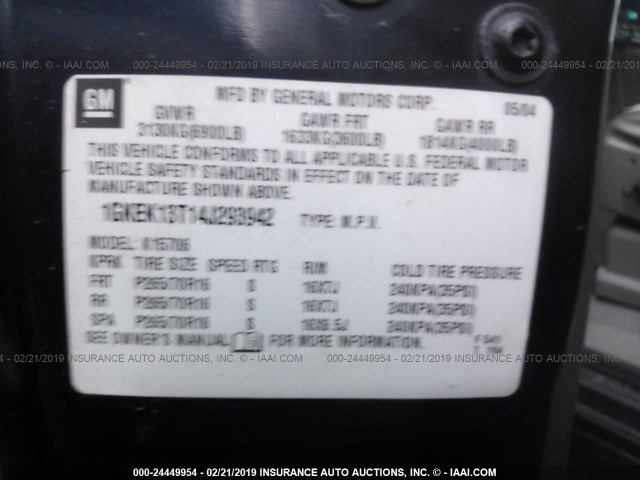 1GKEK13T14J293942 - 2004 GMC YUKON BLUE photo 9