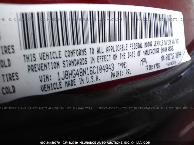 1J8HG48N16C104843 - 2006 JEEP COMMANDER MAROON photo 9