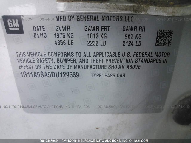 1G11A5SA5DU129539 - 2013 CHEVROLET MALIBU LS SILVER photo 9