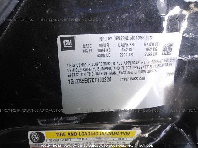 1G1ZB5E07CF109220 - 2012 CHEVROLET MALIBU LS BLACK photo 9