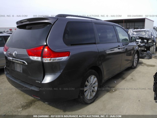 5TDYK3DC3CS224061 - 2012 TOYOTA SIENNA XLE/LIMITED GRAY photo 4