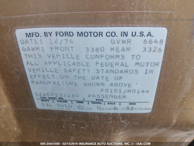 5Z60A533280 - 1975 MERCURY MARQUIS TAN photo 9