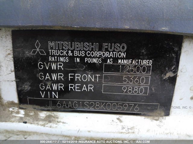 JL6AAG1S28K005976 - 2008 MITSUBISHI FUSO TRUCK FE 83D WHITE photo 9