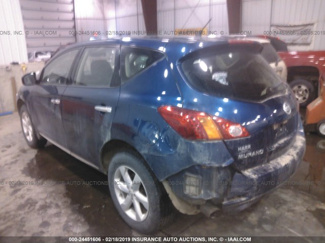 JN8AZ18W09W154540 - 2009 NISSAN MURANO S/SL/LE BLUE photo 3