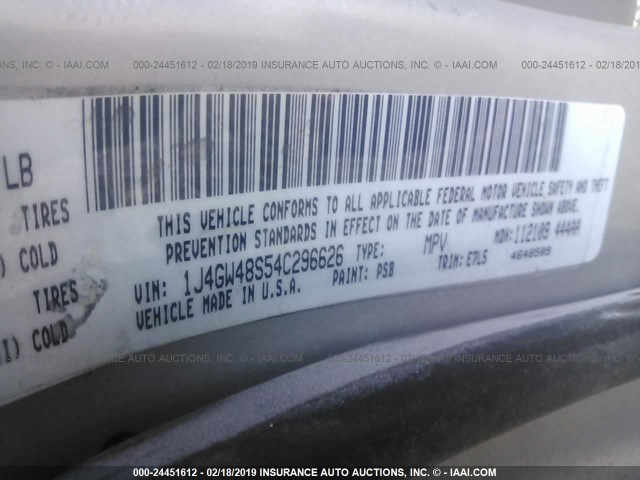 1J4GW48S54C296626 - 2004 JEEP GRAND CHEROKEE LAREDO/COLUMBIA/FREEDOM 银色 照片 9