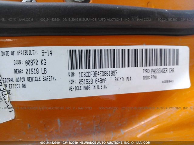 1C3CDFBB4ED861897 - 2014 DODGE DART SXT ORANGE photo 9