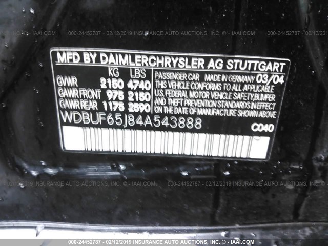 WDBUF65J84A543888 - 2004 MERCEDES-BENZ E 320 BLACK photo 9